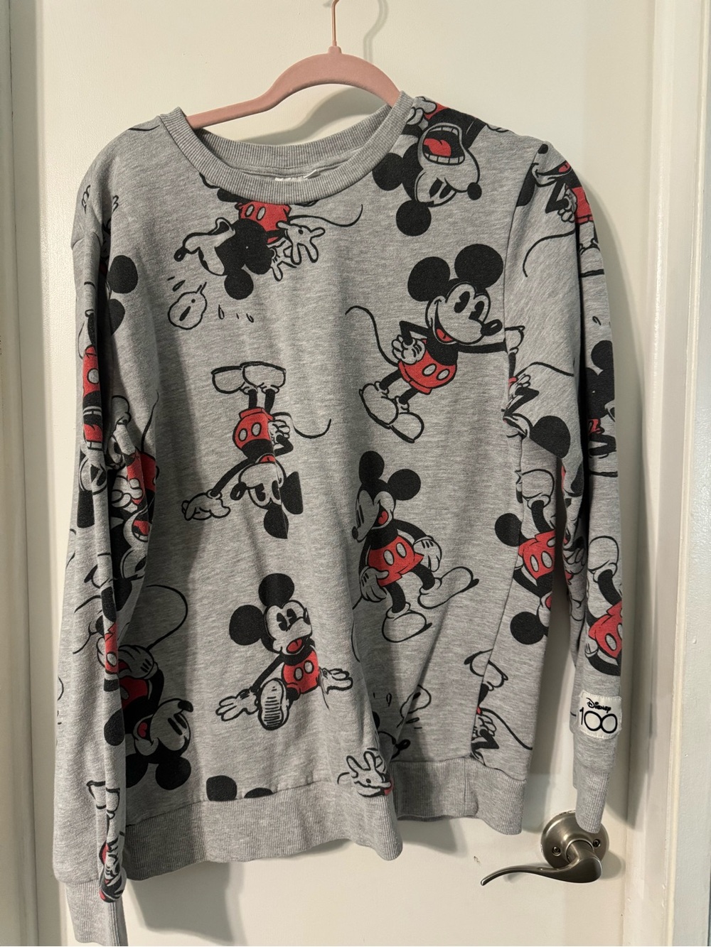 Disney Gray Crewneck Sweatshirt with Red & Black Mickey Print